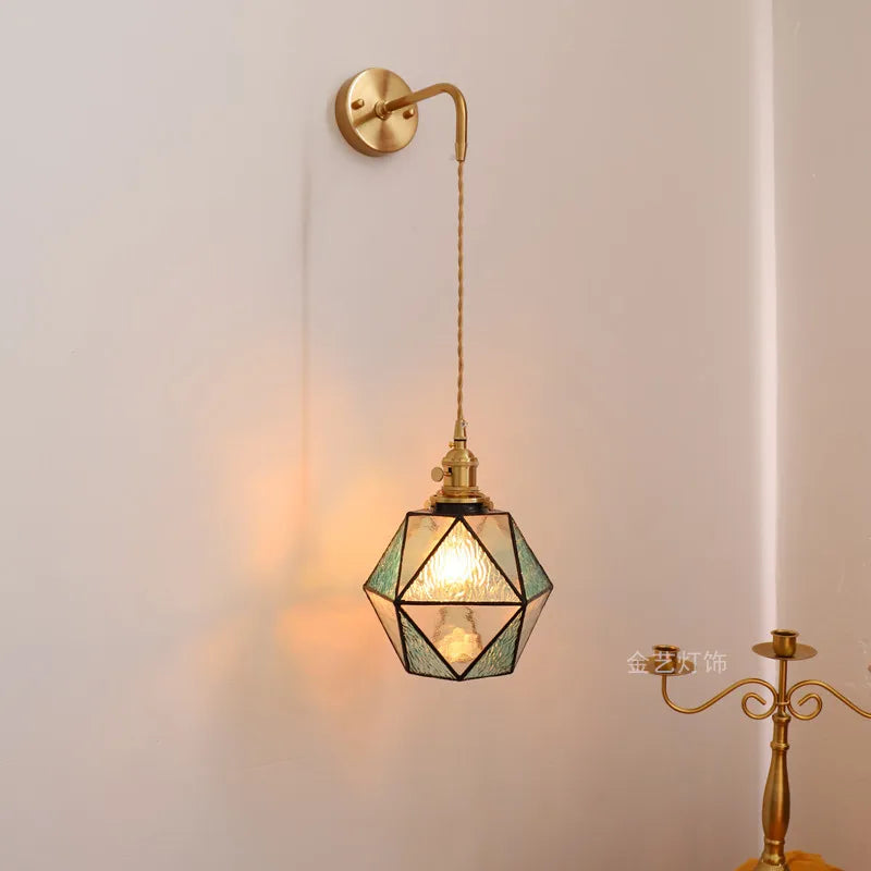 Helnys Copper LED Wall Lights Fixtures Switch Stair Light Glass Wall Lamp Sconce