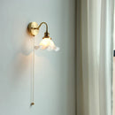 Helnys White Glass LED Wall Light with Pull Chain Switch - Copper Nordic Wall Sconce