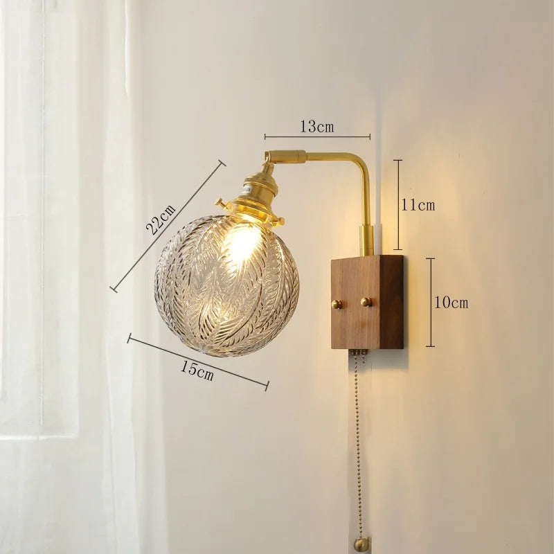 Helnys Nordic Copper Glass Ball Wall Lamp with Knob Switch for Bathroom Mirror