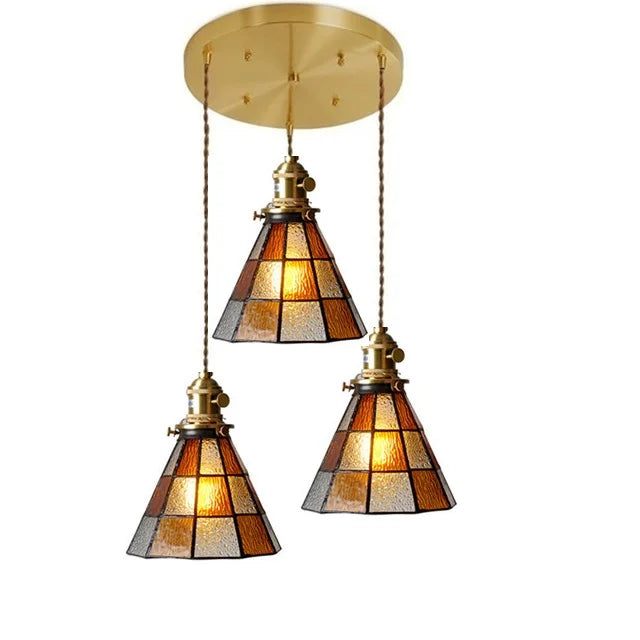 Helnys Nordic Glass Copper Pendant Light with Wood Knob Switch