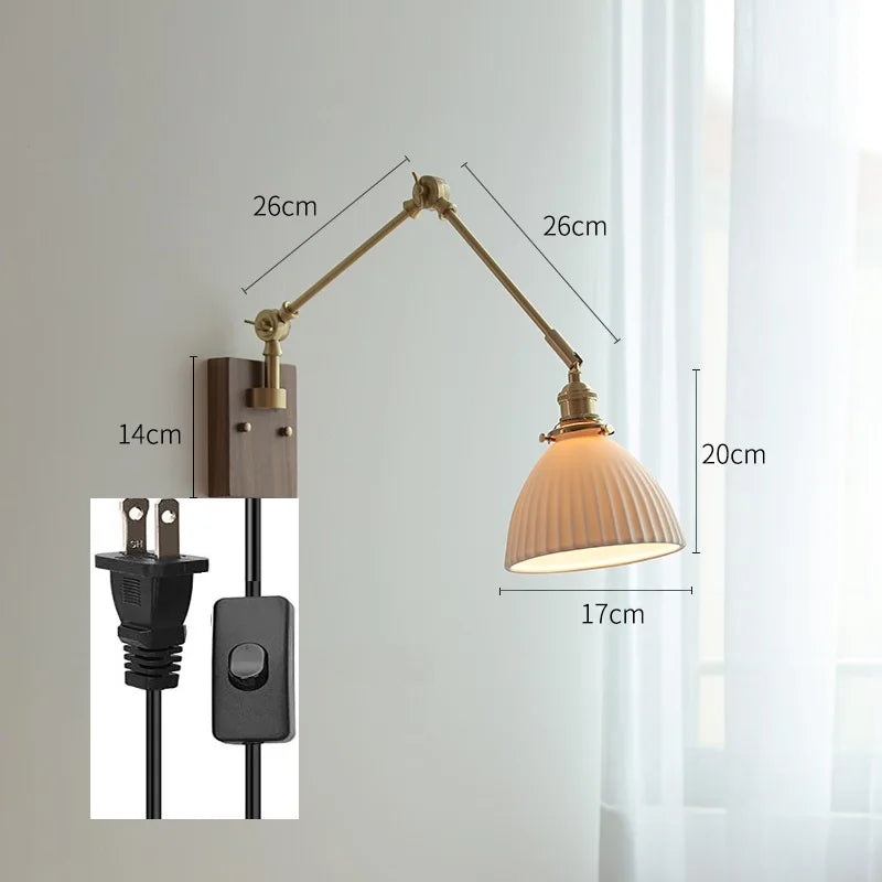 Helnys Copper Swing Arm Wall Lamp Sconce - LED Bedroom Living Room Light