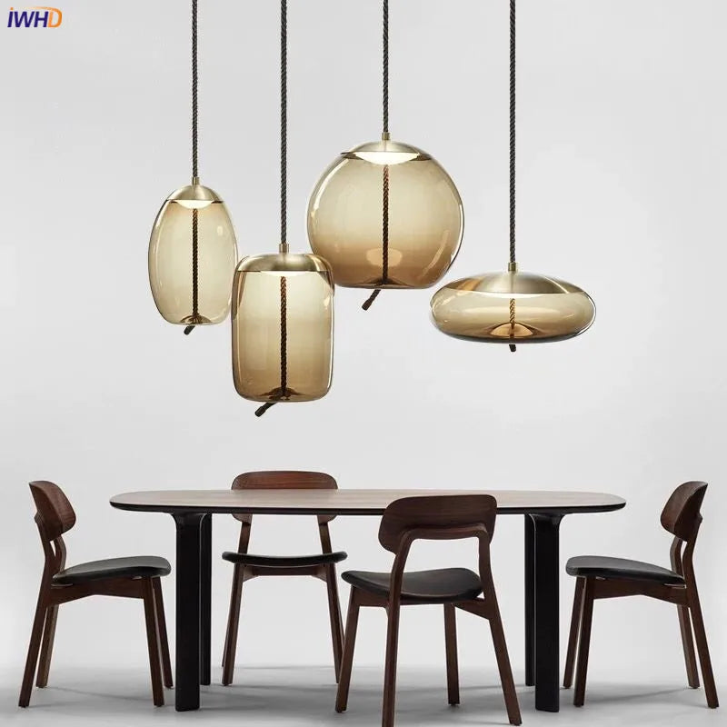 Helnys Nordic Glass LED Pendant Light Fixture Modern Dining Room Hanging Lamp