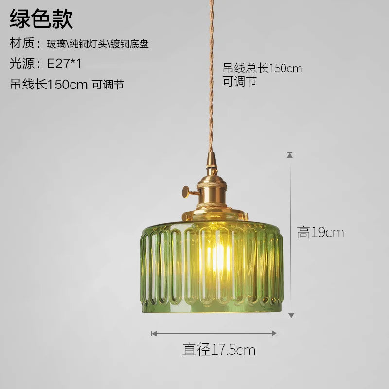 Helnys Copper Glass LED Pendant Lamp Switch Amber Nordic Hanging Lights