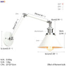 Helnys Silver Swing Arm LED Wall Light for Bedroom Stair Mirror Loft Industrial Decor