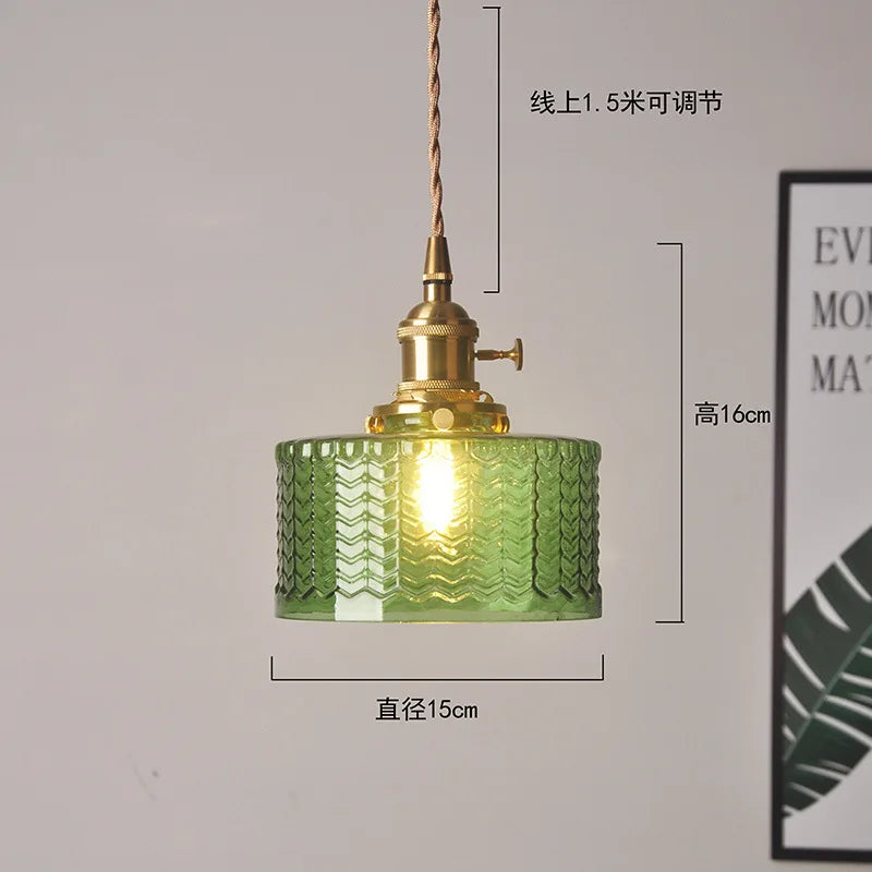 Helnys Copper Glass LED Pendant Lamp Switch Amber Nordic Hanging Lights
