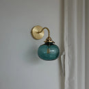 Helnys Blue Glass Ball Wall Lights with Pull Chain Switch, Nordic Modern LED Wall Sconce for Home
