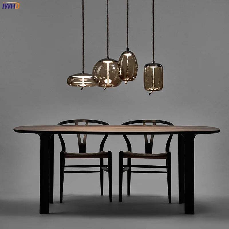 Helnys Nordic Glass LED Pendant Light Fixture Modern Dining Room Hanging Lamp