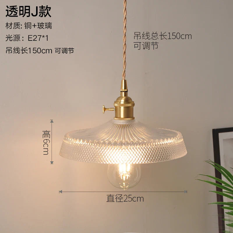 Helnys Nordic Style Copper Glass Pendant Light for Kitchen Dinning Living Room