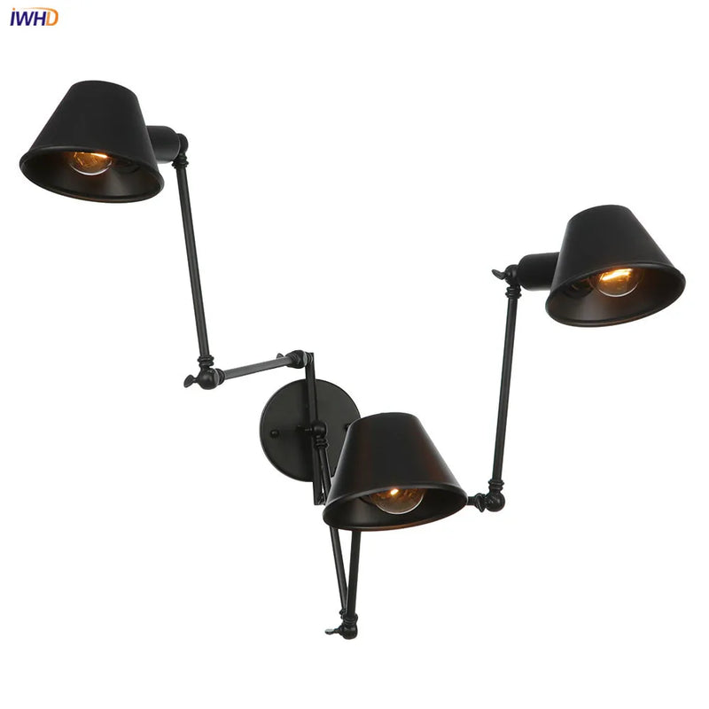 Helnys Industrial Swing Arm LED Wall Lamp Sconce - Vintage Style Loft Lighting