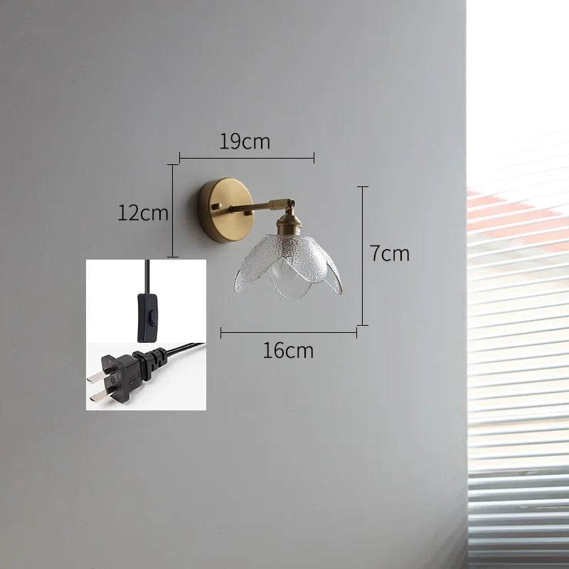 Helnys Gray Glass LED Bathroom Mirror Light Copper Wall Sconce Modern Nordic Lamp