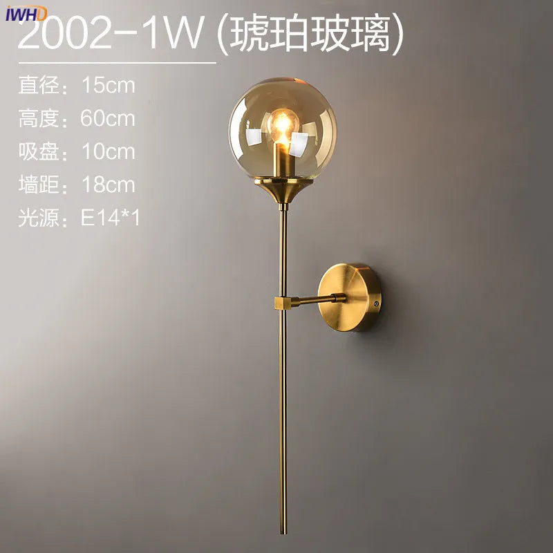 Helnys Nordic Glass Ball LED Wall Lamp for Bedroom and Bathroom