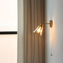 Helnys Copper Glass LED Wall Light with Pull Chain Switch, Modern Nordic Wall Sconce