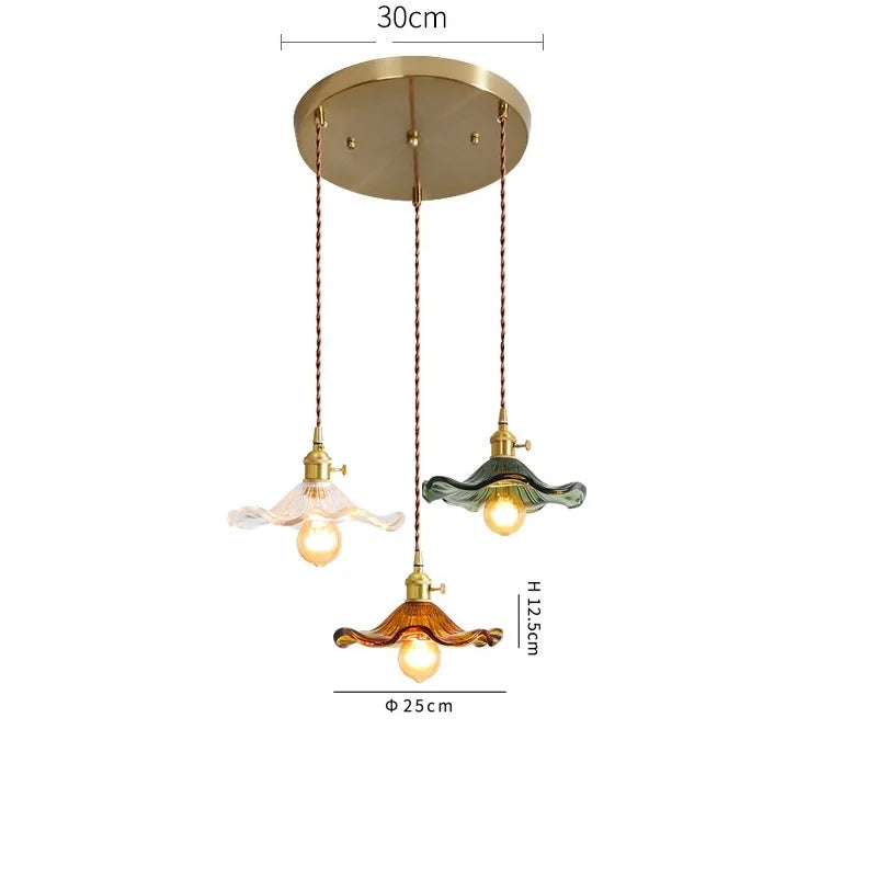 Helnys Nordic Green Glass LED Pendant Light with Copper Knob Switch