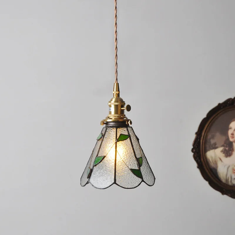 Helnys Nordic Glass Copper Pendant Light with Wood Knob Switch