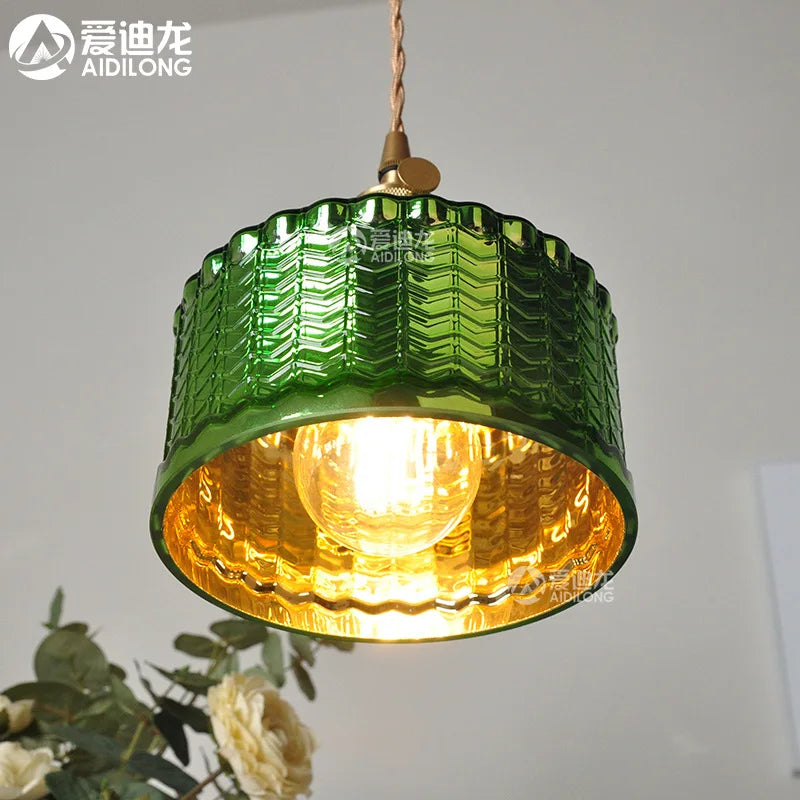 Helnys Nordic Green Glass LED Pendant Lights Copper Switch - Modern Hanging Lamp
