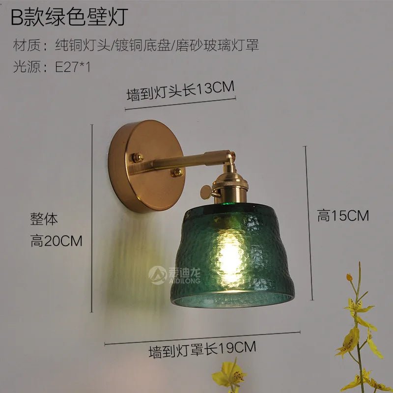 Helnys Green Glass LED Pendant Light - Japanese Style Nordic Hanging Lamp