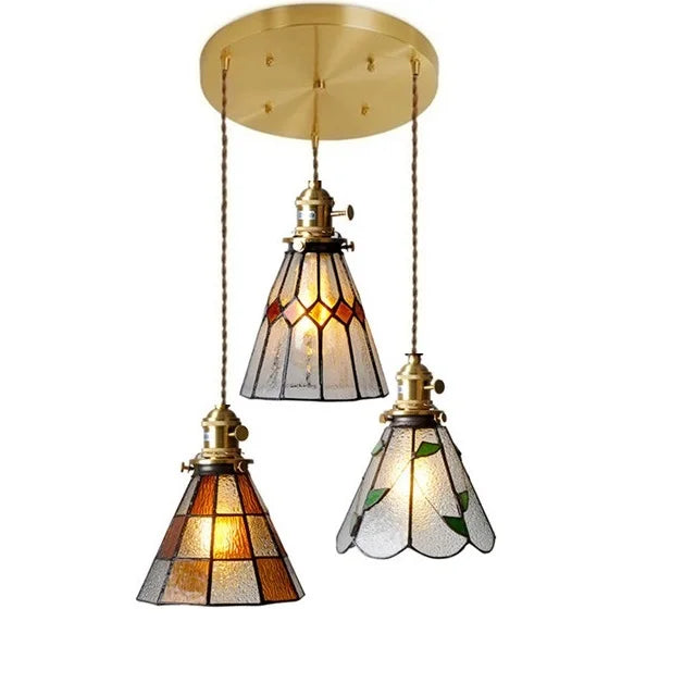 Helnys Nordic Glass Copper Pendant Light with Wood Knob Switch