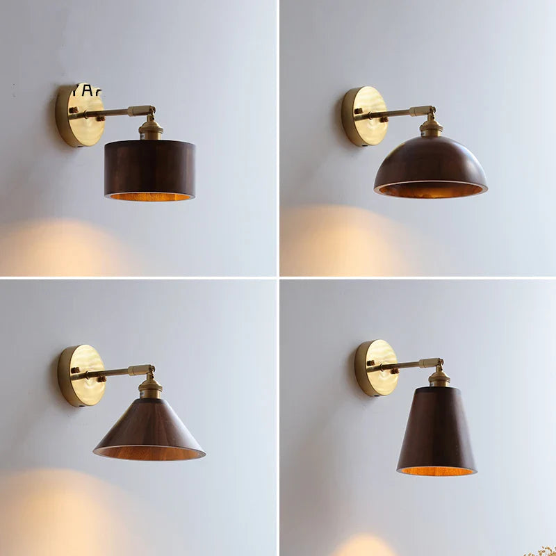 Helnys Walnut LED Wall Light: Adjustable Up Down Lamp for Bedroom Stair Nordic Design