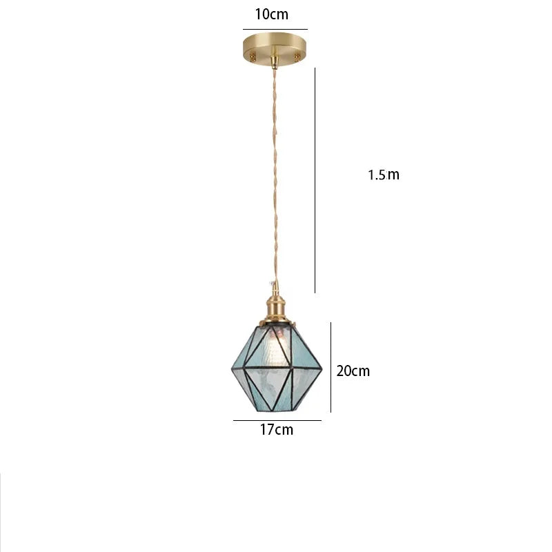 Helnys Nordic Copper LED Glass Pendant Lamp for Cafe Bedroom Restaurant