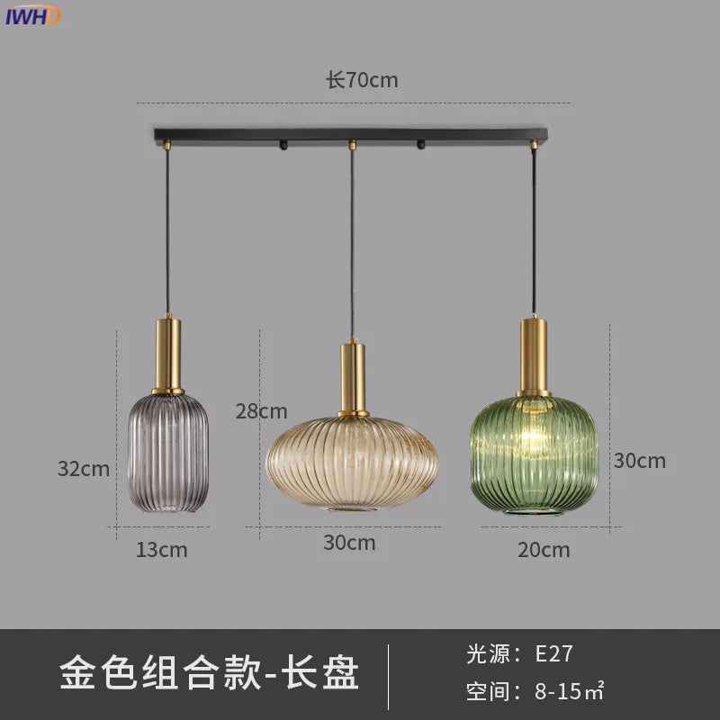 Helnys Nordic Glass Pendant Lights LED Hanging Lamp for Bedroom Living Room