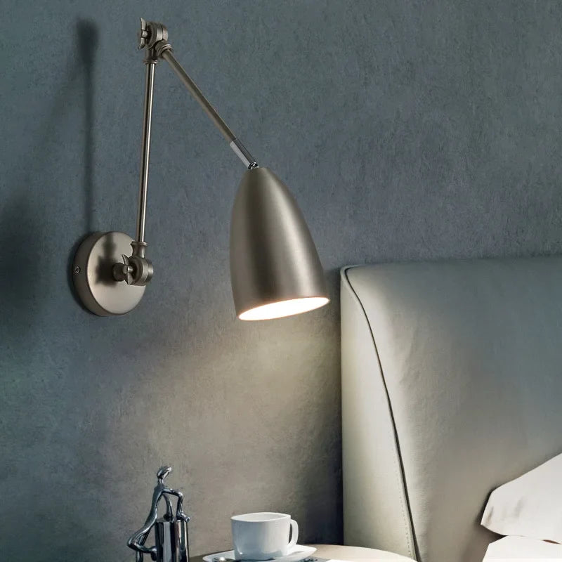 Helnys Nordic Swing Arm Wall Lamp for Bedroom Study Living Room Lighting