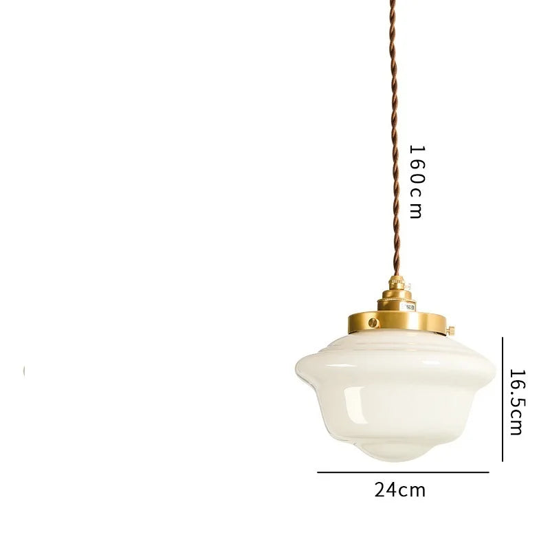 Helnys White Glass LED Pendant Light - Japanese Style Nordic Copper Hanging Lamp