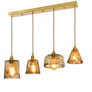 Helnys Vintage Wood Copper Pendant Lights Amber Glass Japanese Style LED