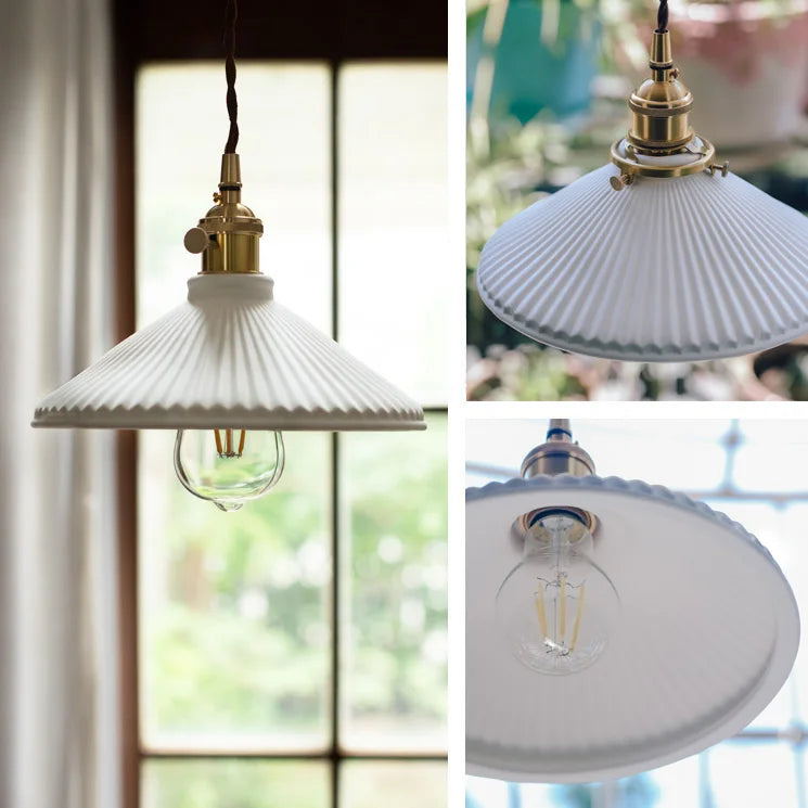 Helnys White Ceramic Brass Pendant Lights for Restaurant Bedroom - Nordic Style