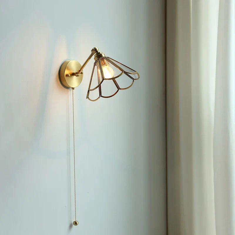 Helnys Nordic Copper Glass LED Wall Light with Pull Chain Switch