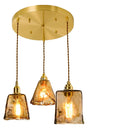 Helnys Vintage Wood Copper Pendant Lights Amber Glass Japanese Style LED