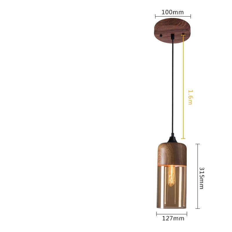 Helnys Nordic Wood LED Glass Pendant Light for Dinning Room Cafe Bedroom