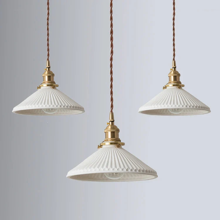 Helnys White Ceramic Brass Pendant Lights for Restaurant Bedroom - Nordic Style