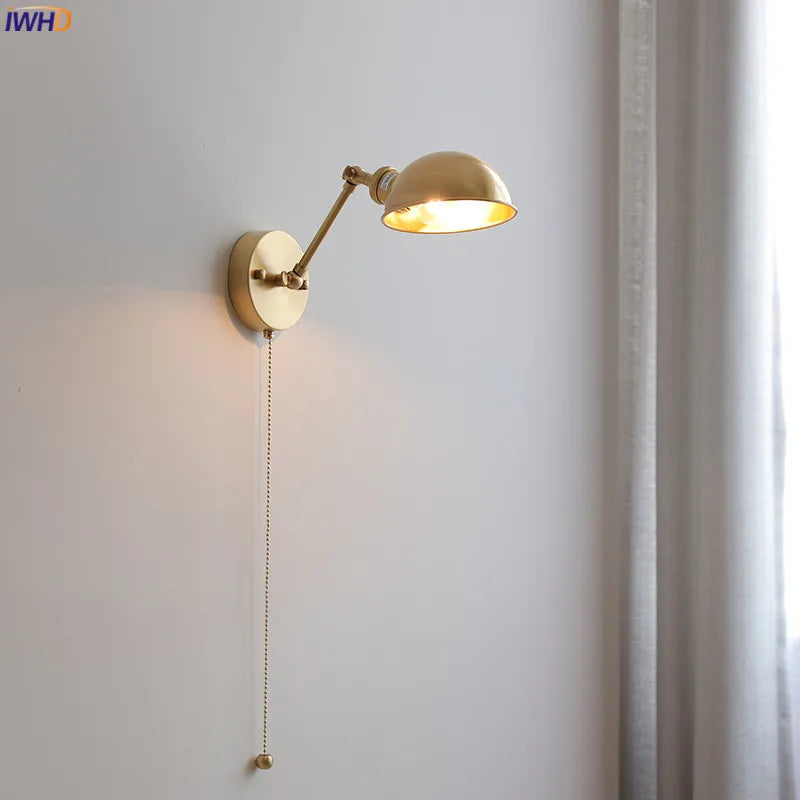 Helnys Nordic Copper Wall Sconce with Pull Chain Switch - Modern LED Light