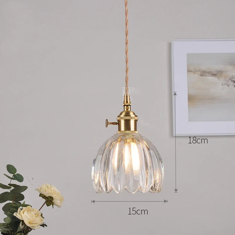 Helnys Flower Glass LED Pendant Light: Nordic Modern Hanging Lamp for Bedroom & Dining Room