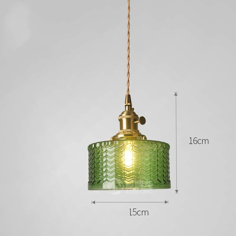 Helnys Amber Glass LED Pendant Lights - Modern Nordic Copper Hanging Lamp