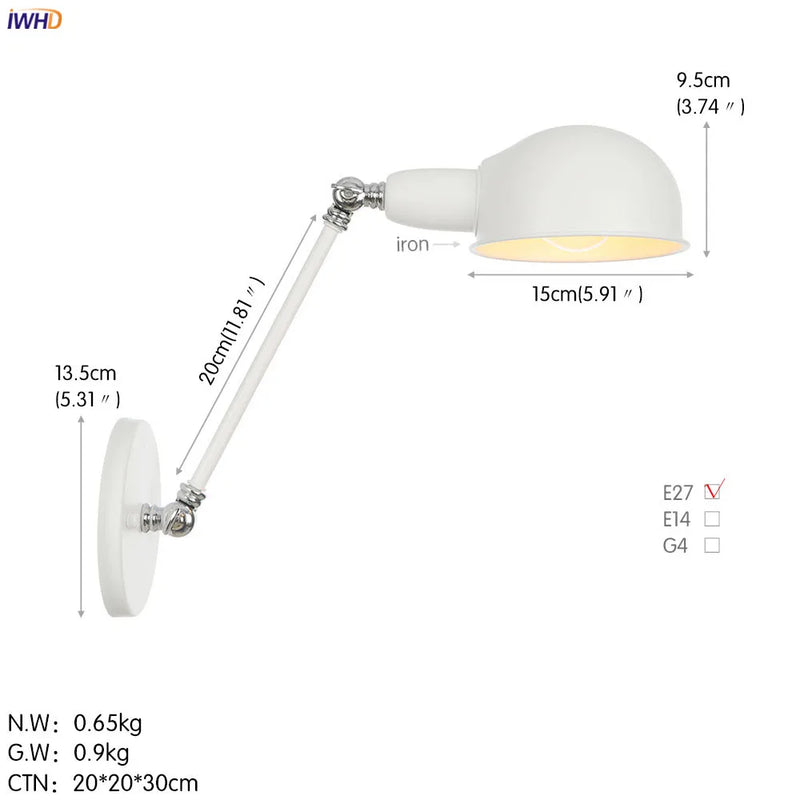 Helnys Single Swing Long Arm Wall Light Retro Loft Industrial Vintage Wall Lamp