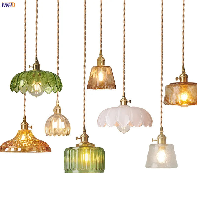 Helnys Copper Glass LED Pendant Lamp Switch Amber Nordic Hanging Lights