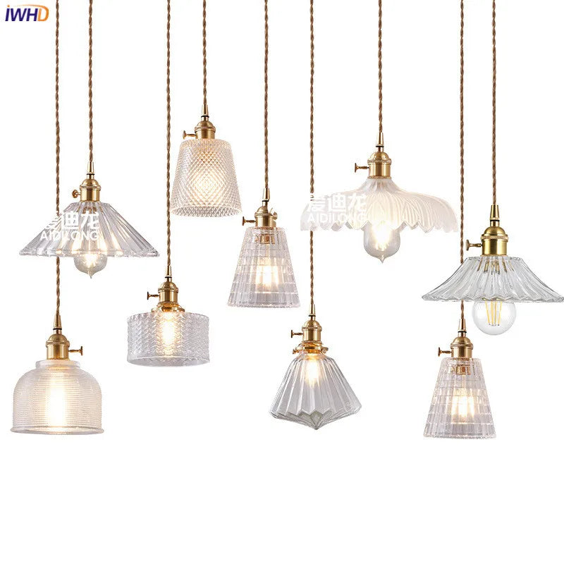 Helnys Nordic Copper LED Glass Pendant Light for Bedroom, Restaurant, Bar, and Cafe