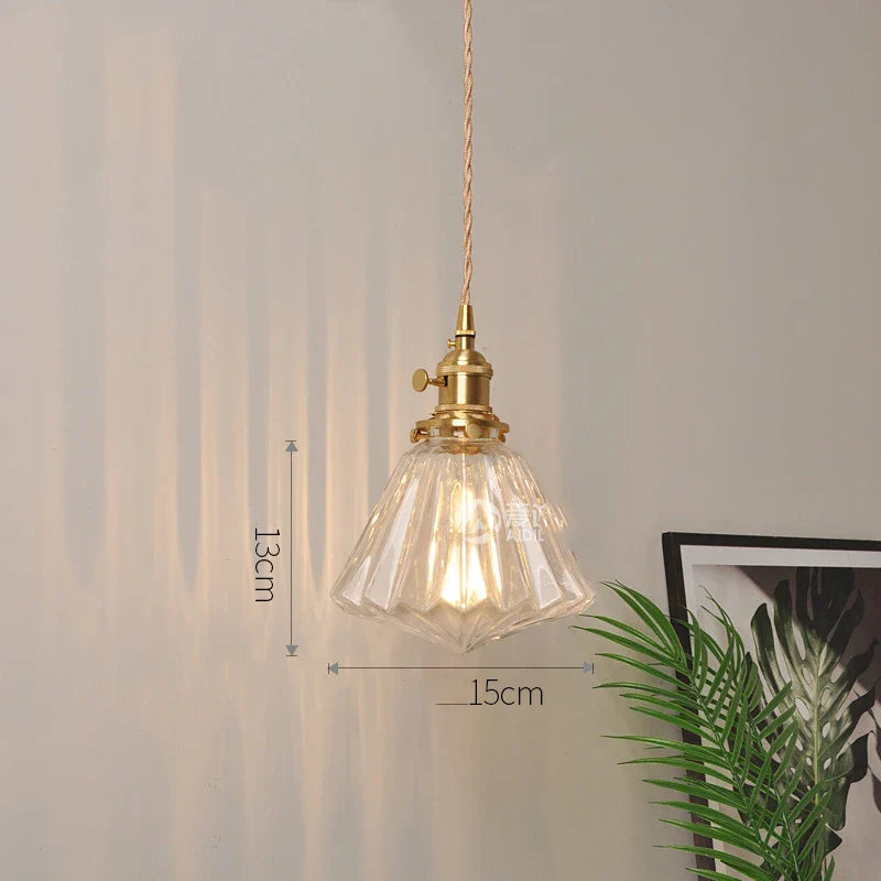Helnys Amber Glass LED Pendant Lights - Modern Nordic Copper Hanging Lamp