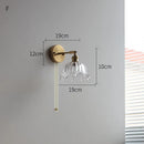 Helnys Glass LED Wall Light Switch Pure Copper Bedroom Living Room Lamp
