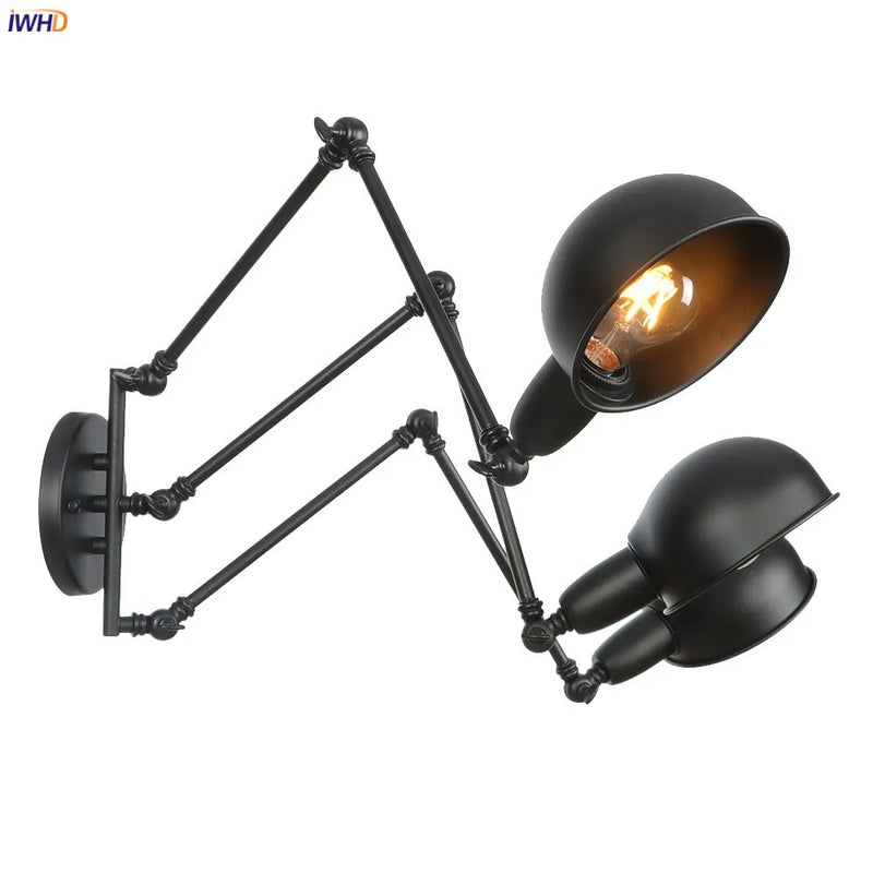 Helnys Antique Edison Wall Sconce Swing Arm Wall Light - Black, 3 Heads