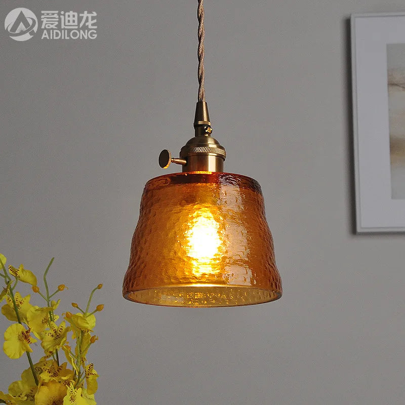 Helnys Green Glass LED Pendant Light - Japanese Style Nordic Hanging Lamp