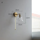 Helnys Glass LED Wall Light Switch Pure Copper Bedroom Living Room Lamp