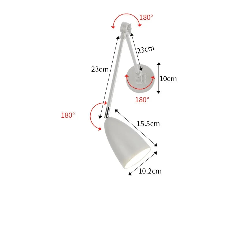 Helnys Nordic Swing Arm Wall Lamp for Bedroom Study Living Room Lighting