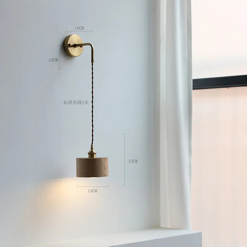 Helnys Adjustable Wooden Wall Lamp with Pull Chain for Bedroom & Bathroom