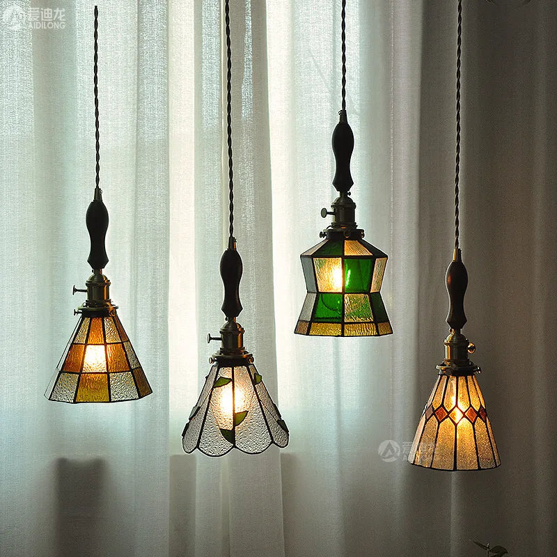 Helnys Nordic Glass Copper Pendant Light with Wood Knob Switch