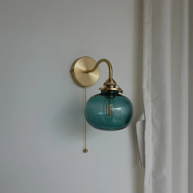Helnys Modern Copper Wall Sconce with Little Glass Ball LED, Plug In Switch