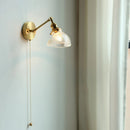 Helnys Copper Glass Wall Lamp Sconce - LED Pull Chain Switch for Home Bathroom Mirror