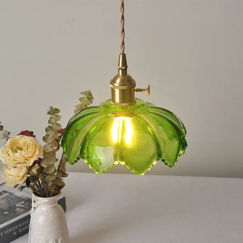 Helnys Copper Glass LED Pendant Lamp Switch Amber Nordic Hanging Lights