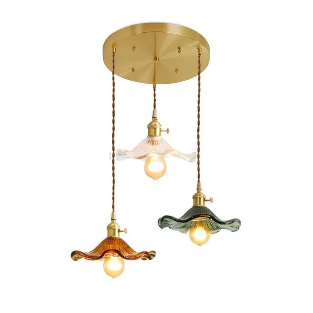 Helnys Glass Copper Pendant Light Nordic Style LED Hanging Lamp Fixtures